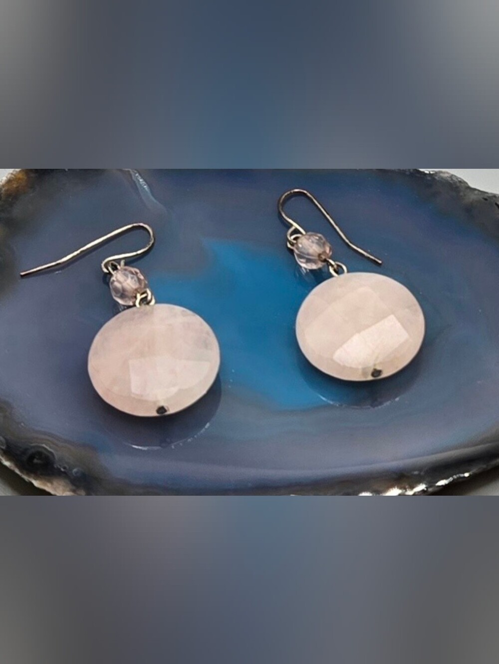 Pink Jadeite (Jade) Faceted Drop Earrings ¾" Diameter Stones 1½" Drop